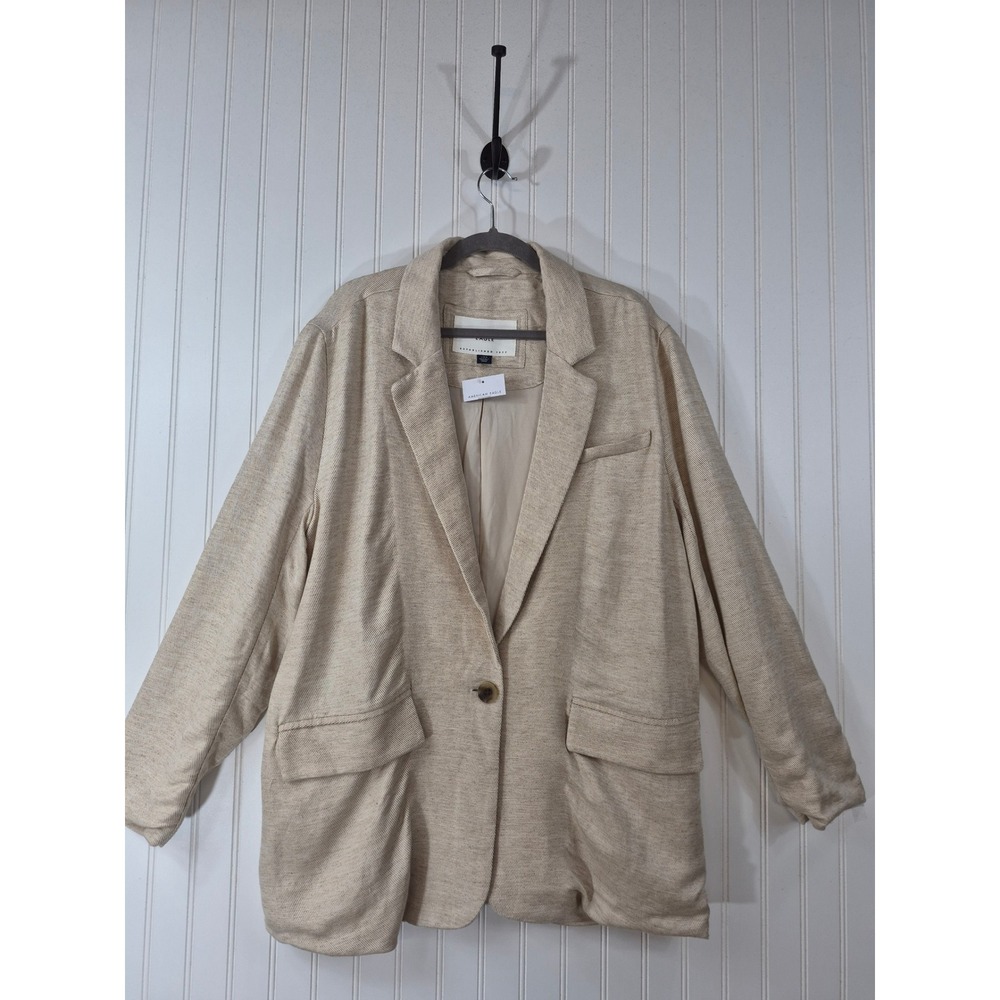 NWT American Eagle Tan Linen Blend Oversized One Button Blazer Size Large